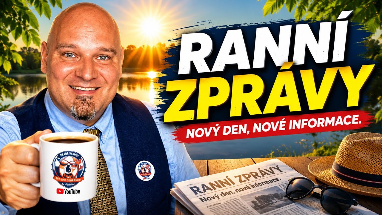 Náhledový obrázek pořadu Ranní zprávy z 21. července 2026: moderátor s hrnkem kávy u stolu, vedle novin, s velkým nápisem Ranní zprávy — nový den, nové informace.